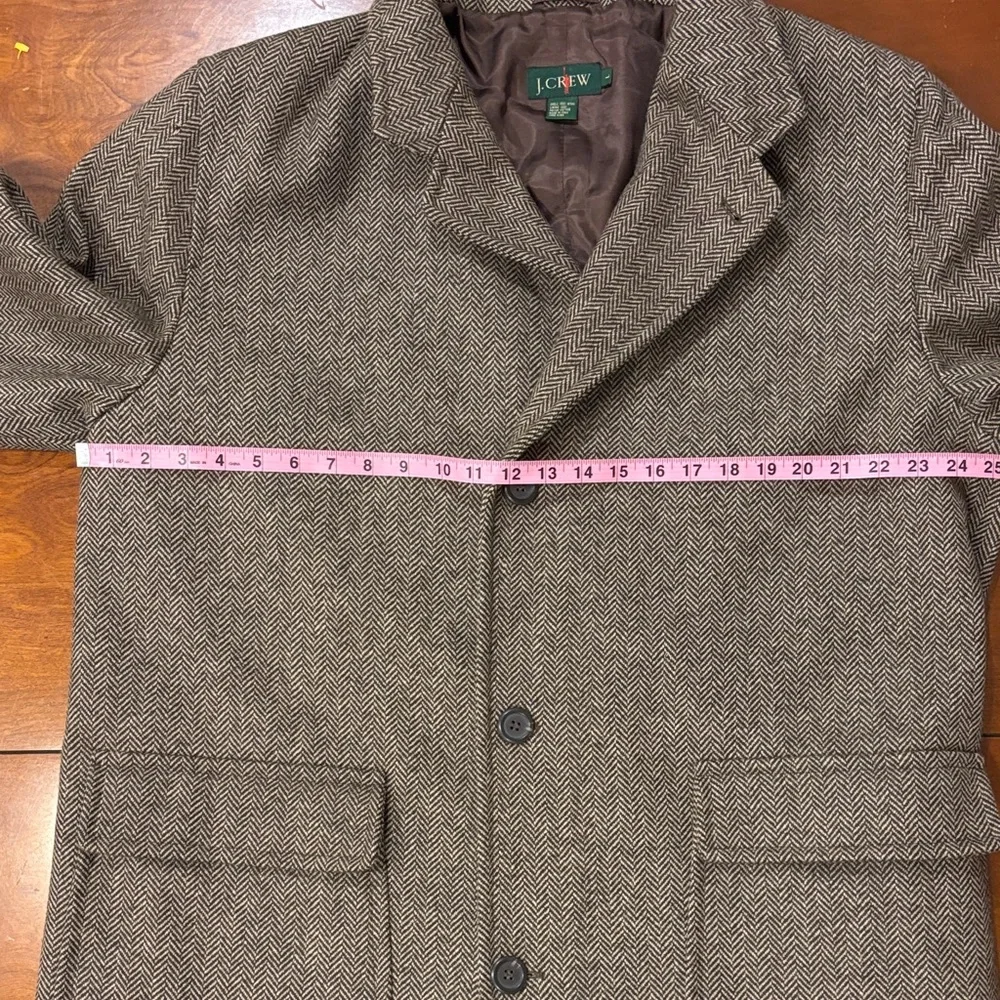 J. Crew Vintage Men's Wool Brown‎ Herringbone Pea Coat.  Made in Italy